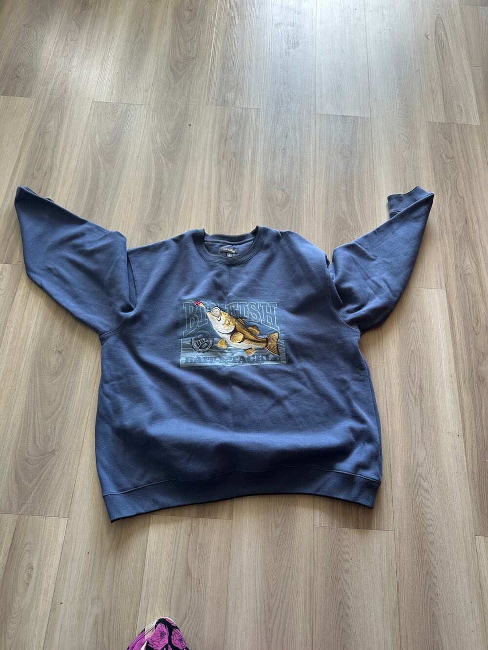 Croft & Barrow Embroidered Fishing Sweatshirt Blue Bass Bait & Tackle Large